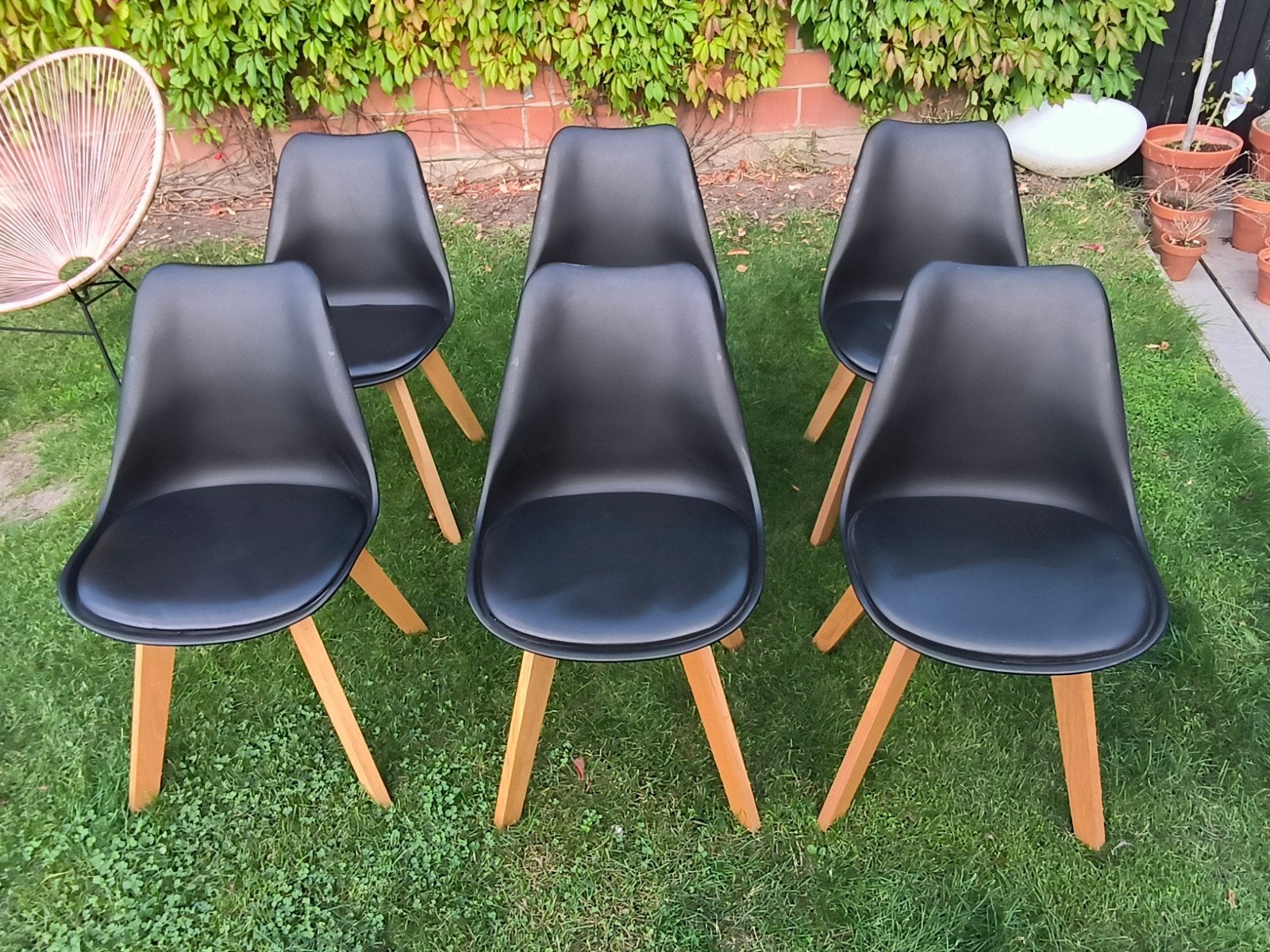 6 eetkamerstoelen, Ophalen, Kunststof, Gebruikt, Zwart