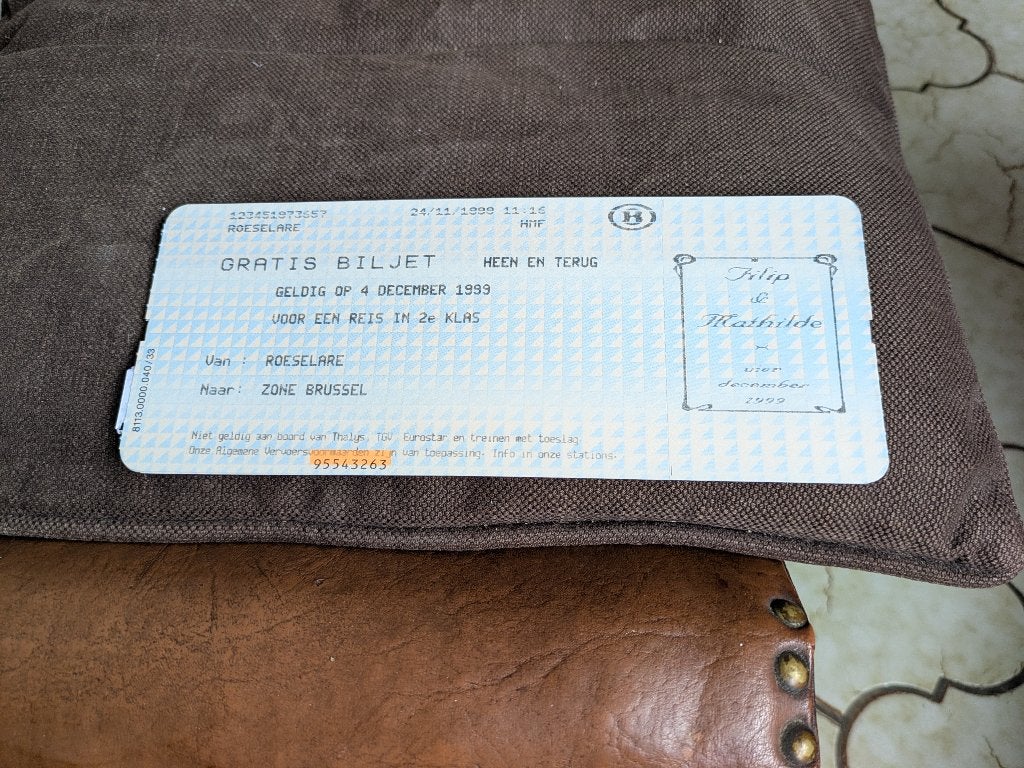 Treinticket huwelijk Filip en Mathilde, Ophalen of Verzenden, Gebruikt, Kaart, Foto of Prent