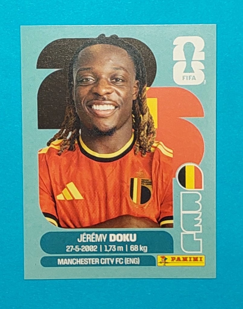 Jeremy Doku Panini sticker - WK 2026, Ophalen of Verzenden, Nieuw, Sticker