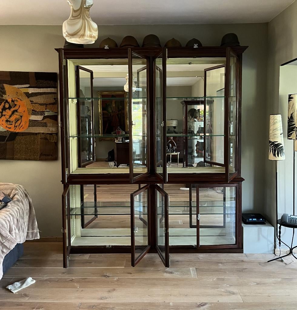 vitrine kast Engelse vitrinekast antiek met spiegel, Huis en Inrichting, Kasten | Vitrinekasten, Gebruikt, 200 cm of meer, 150 tot 200 cm