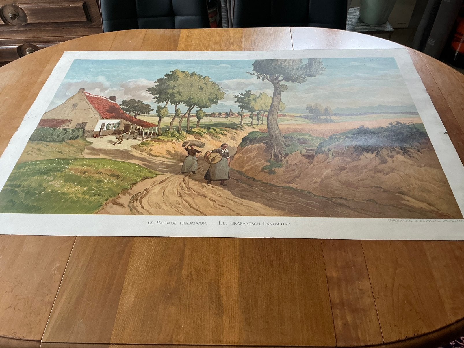 Het brabants landschap/chromolith/ Amédée LYNEN 1909, Antiek en Kunst, Ophalen