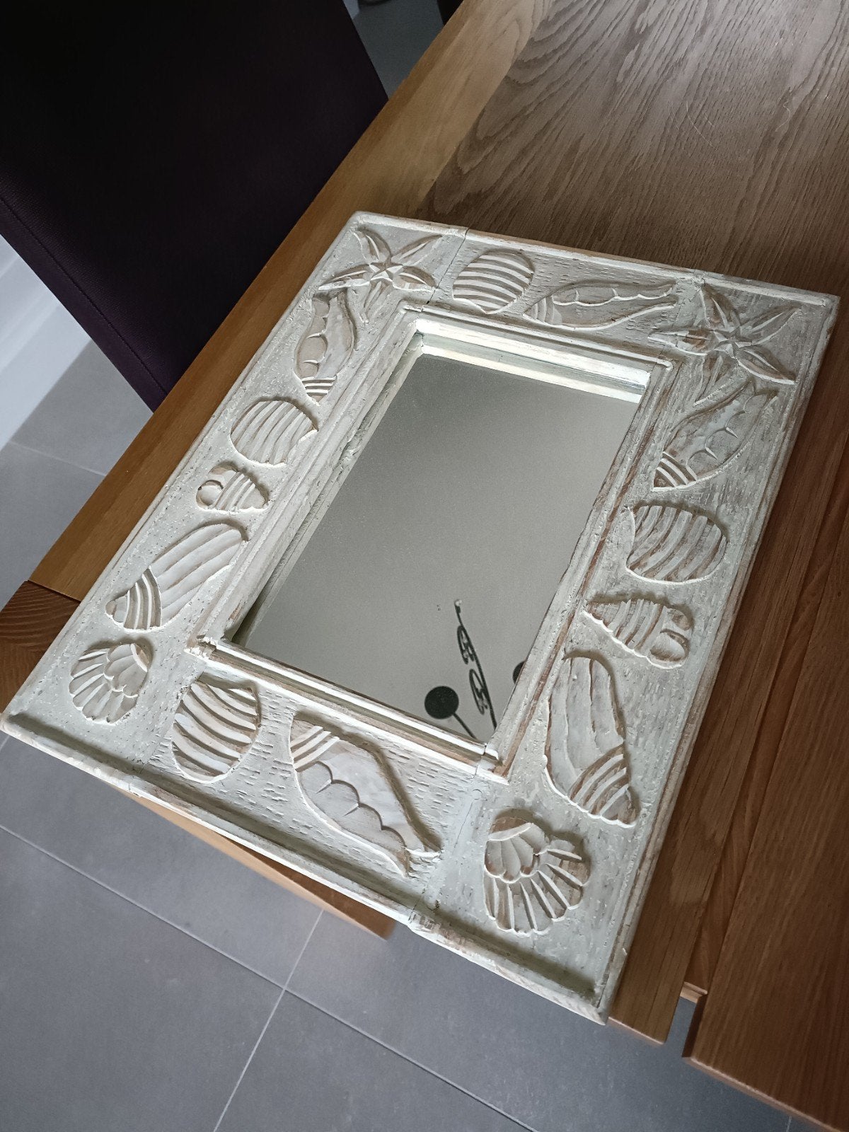 Miroir contour bois décor coquillages, Maison & Meubles, Enlèvement ou Envoi