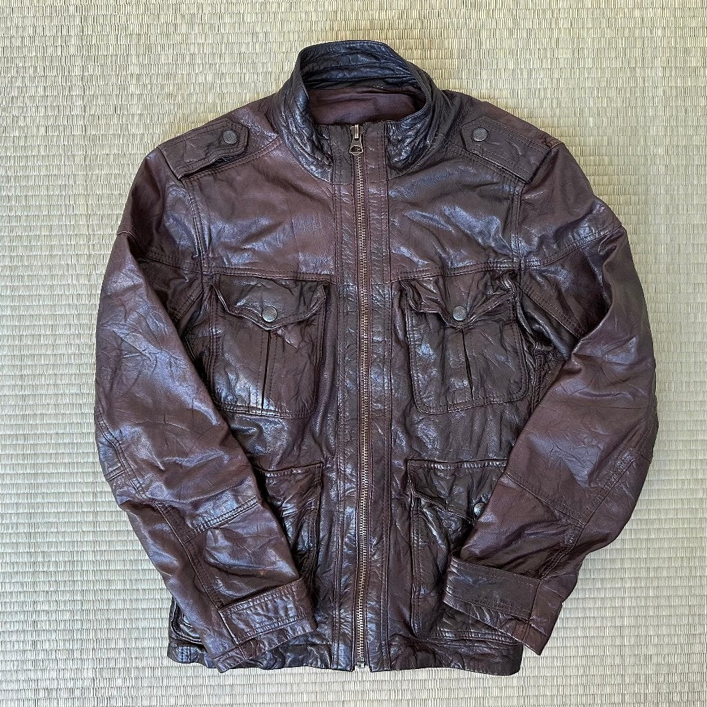 Veste en cuir brun bomber aviateur vintage M, Enlèvement, Porté, Taille 48/50 (M), Brun