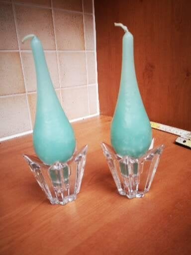 2 chandeliers en verre avec bougies, Enlèvement ou Envoi
