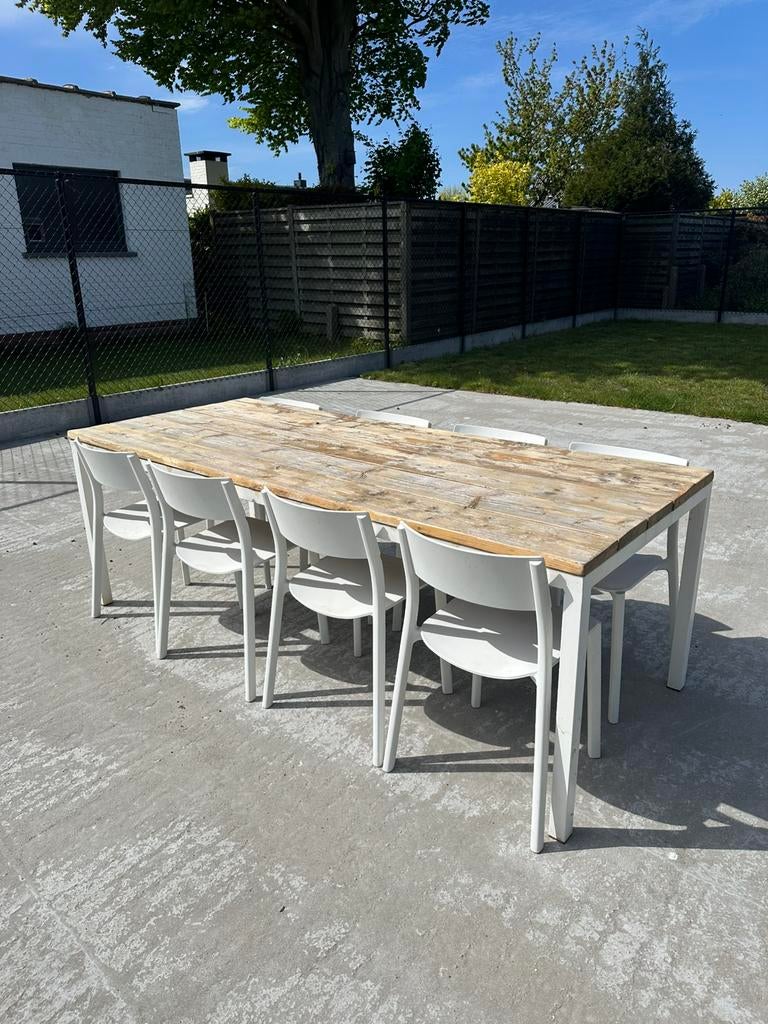 GERESERVEERD: Gratis tuintafel en stoelen (ENKEL OPHALEN), Tuin en Terras, Ophalen, Gebruikt, Rechthoekig, Hout