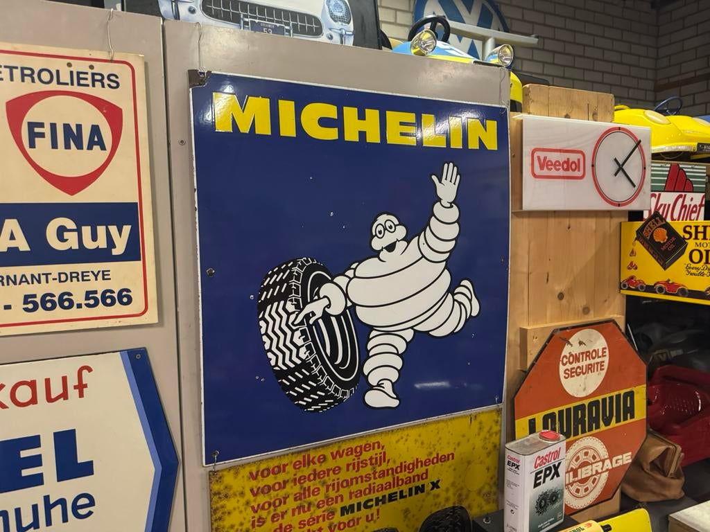 Grand panneau d'affichage en émail Michelin XL, Enlèvement, Utilisé, Panneau publicitaire