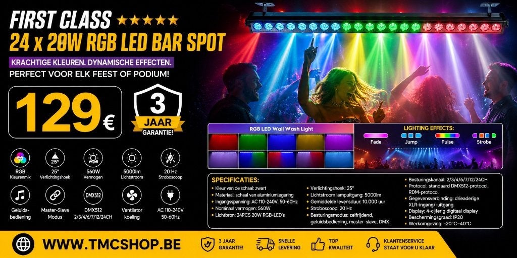 Nieuwe First Class 24 x 20W RGB Led Bar Spot, Muziek en Instrumenten, Ophalen of Verzenden, Nieuw, Licht, Geluidgestuurd