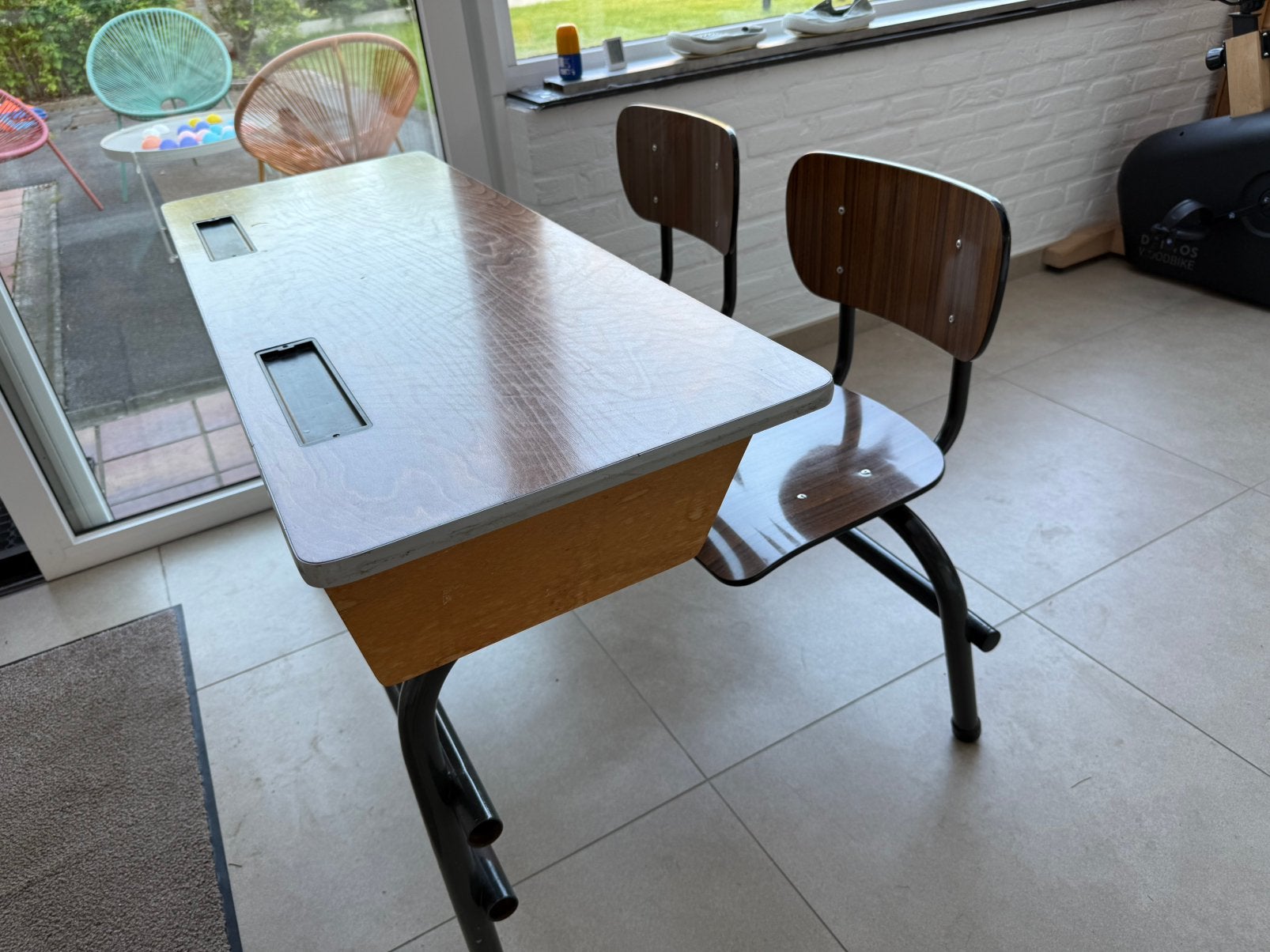 Vintage schoolbank, Enlèvement, Utilisé, Table(s) et Chaise(s)