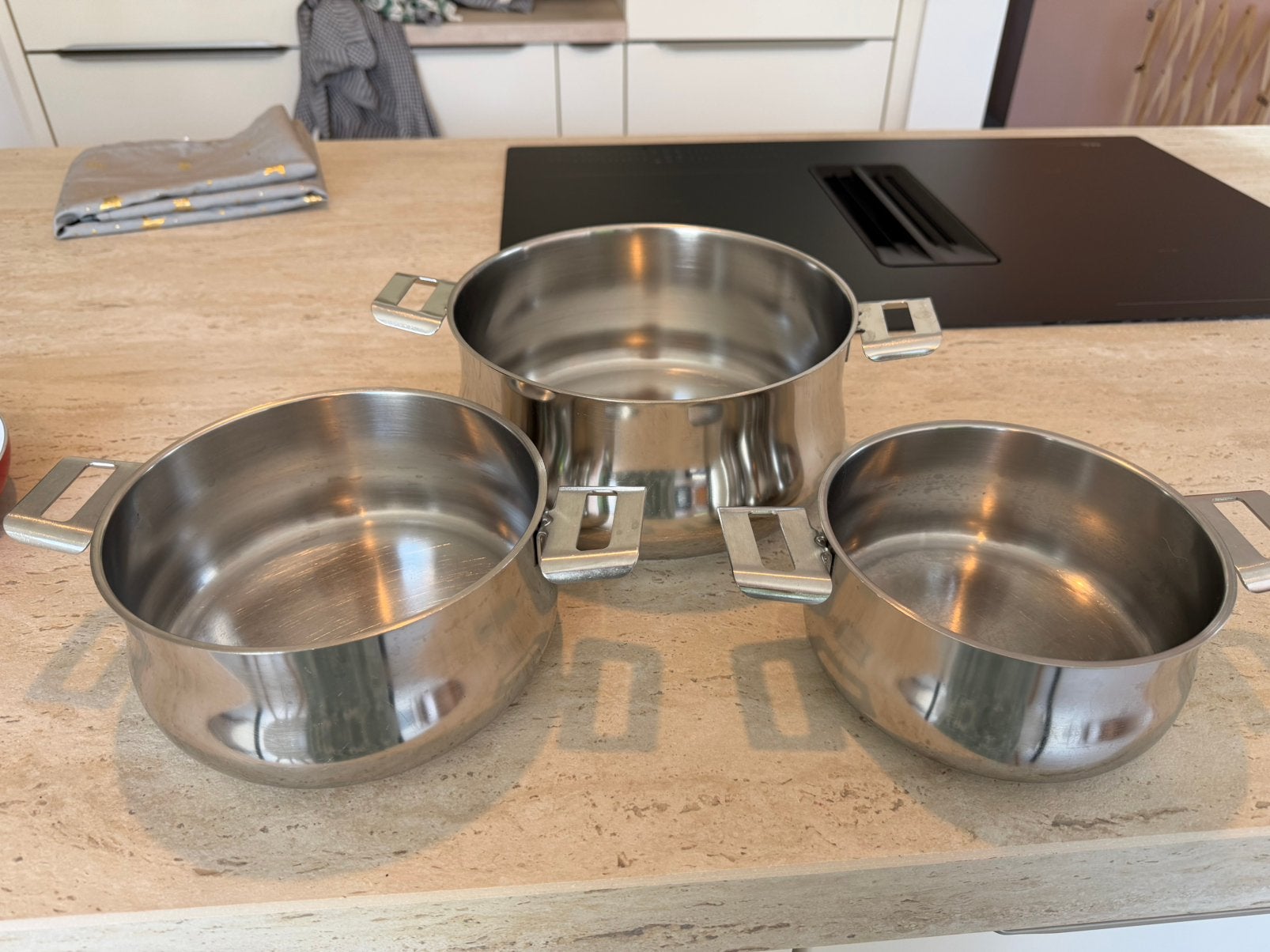Demeyere SILVINOX kookpotten 3 stuks, Huis en Inrichting, Demeyere, Gebruikt, Met handvatten, Ophalen of Verzenden