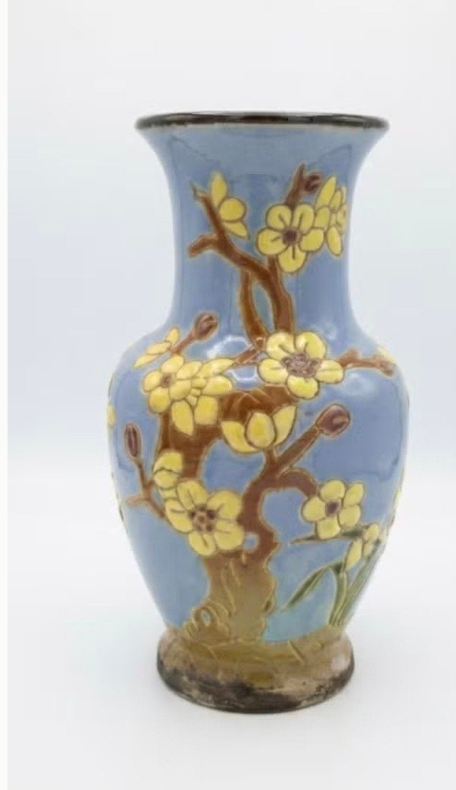 Beau vase Art Déco vintage avec relief de fleurs (30 cm), Enlèvement ou Envoi