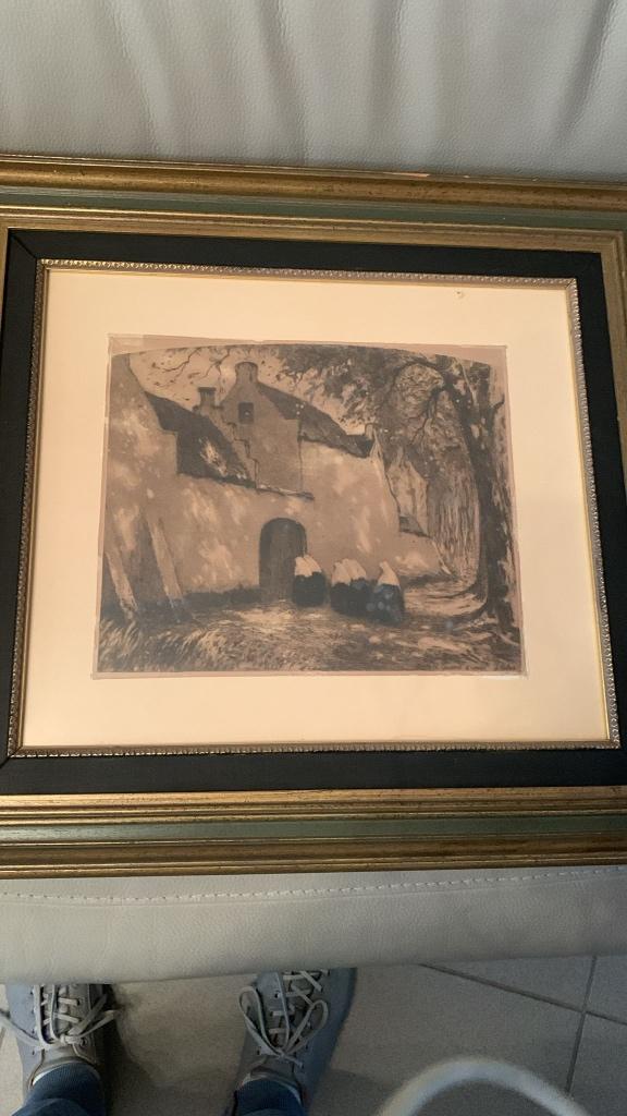 Ets Albert Geudens, Antiek en Kunst, Ophalen, Ets, Stadsgezicht, Origineel