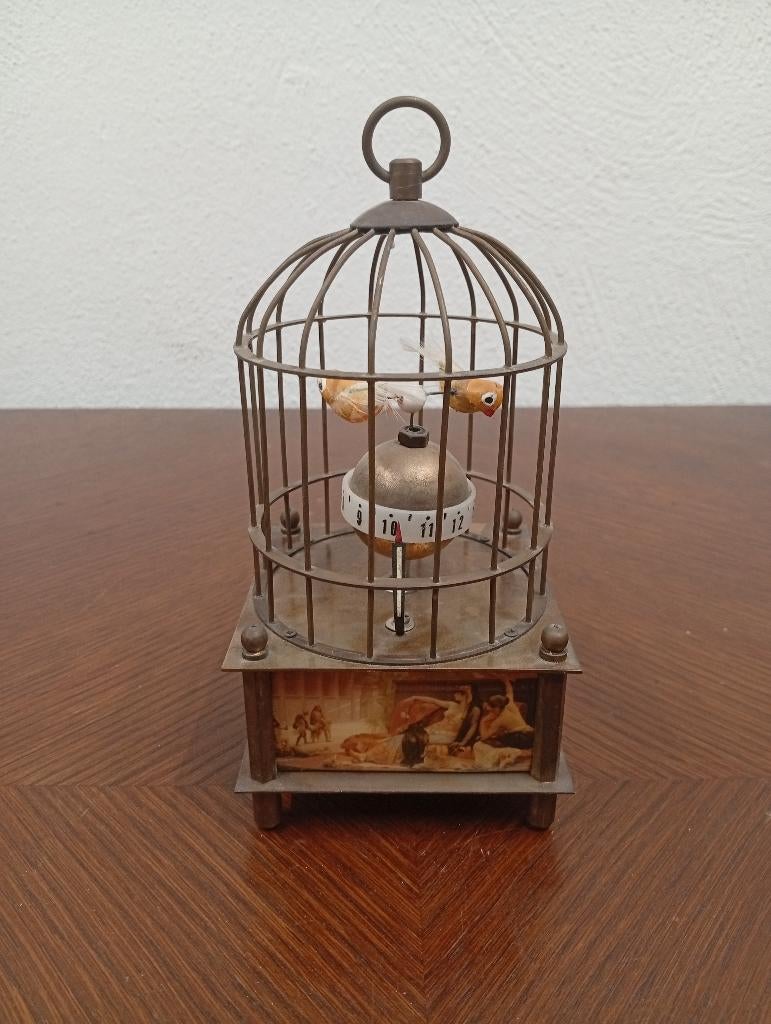 Vintage Vogelkooi-klok met Bewegende Vogeltjes (Automata), Enlèvement ou Envoi