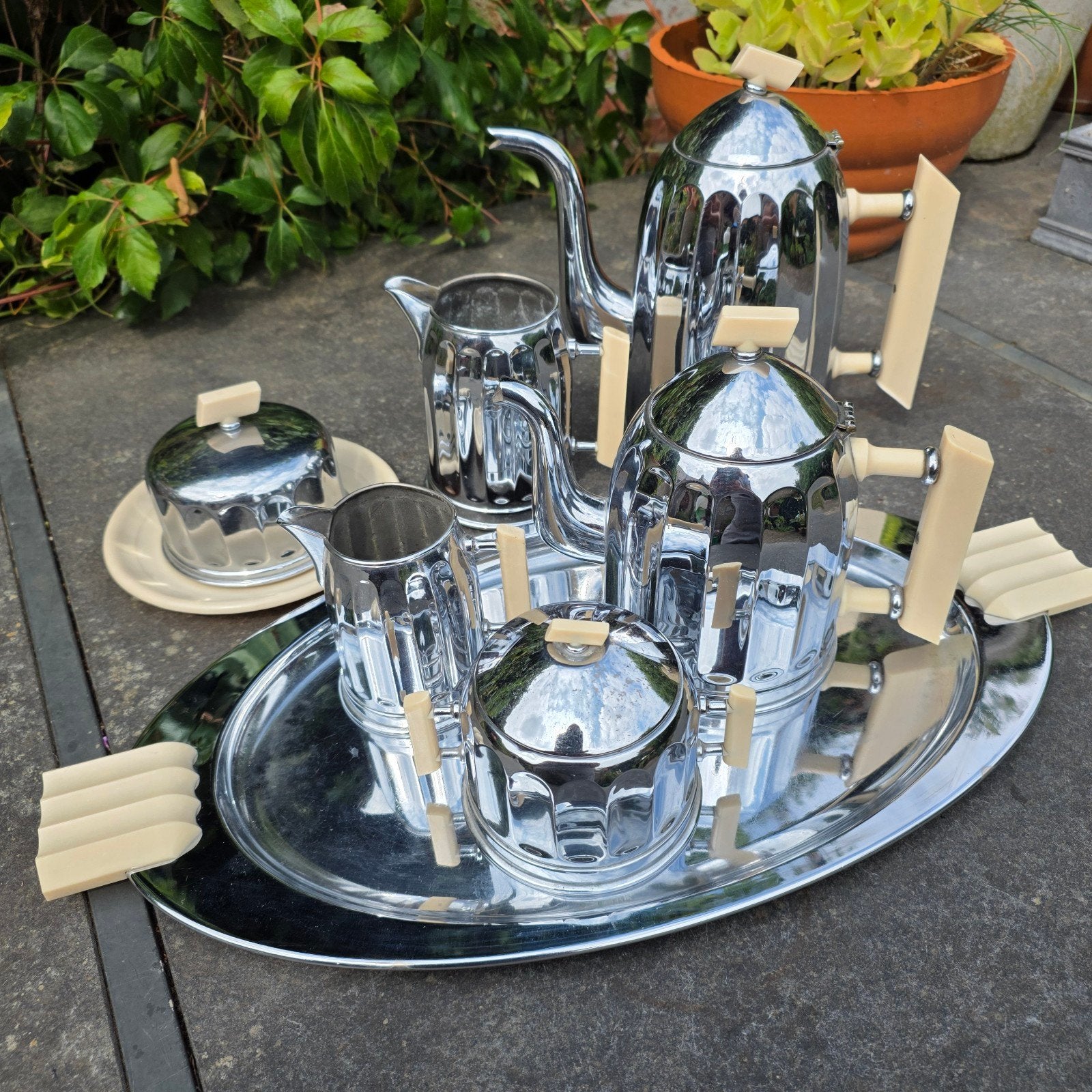 Art deco set Demeyere chroom en bakeliet, Ophalen of Verzenden