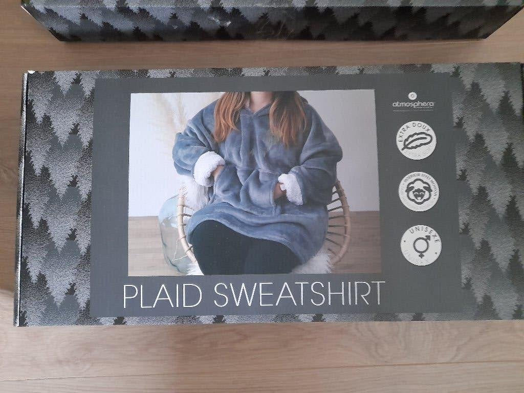 Fleece plaid / sweatshirt / hoodie, Maison & Meubles, Accessoires pour la Maison | Plaids & Couvertures, Neuf, Gris, Enlèvement ou Envoi