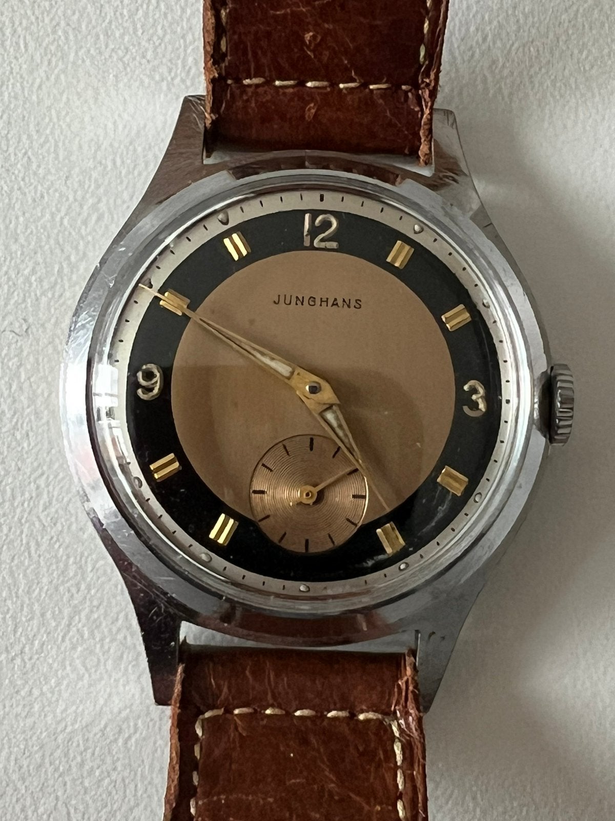 Prachtige mechanische vintage horloge van Junghans 1950, Montre-bracelet, Autres marques, 1930 à 1960, Enlèvement ou Envoi