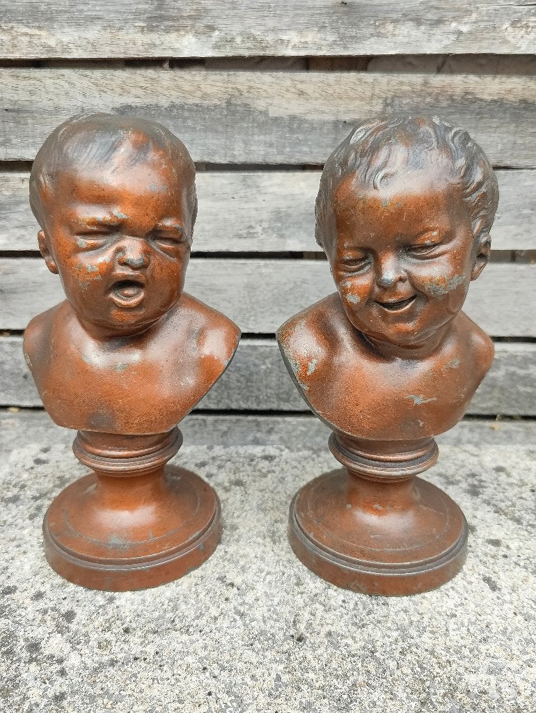 Antieke bustes Jean qui rit / pleure - Houdon, Ophalen of Verzenden, Buste