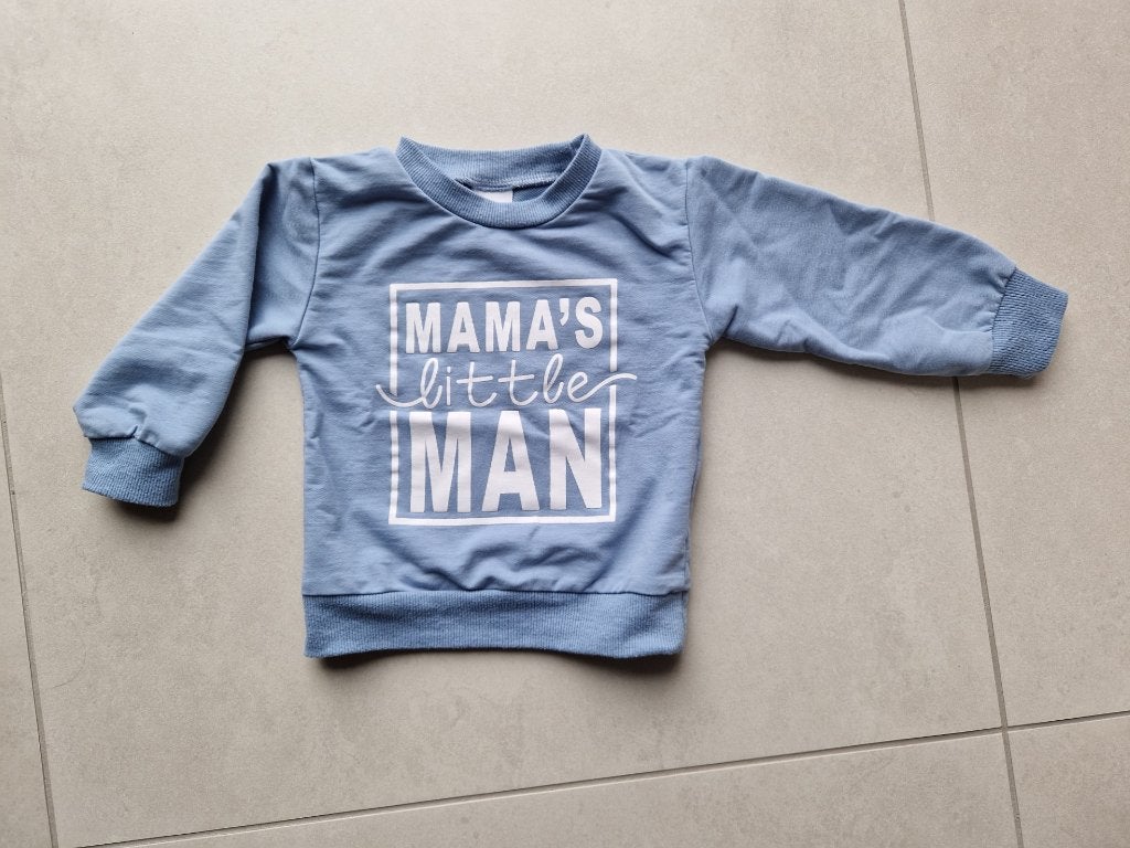 lichtblauwe sweatshirt met tekst op maat 74, Kinderen en Baby's, Ophalen of Verzenden, Jongetje, Shirtje of Longsleeve