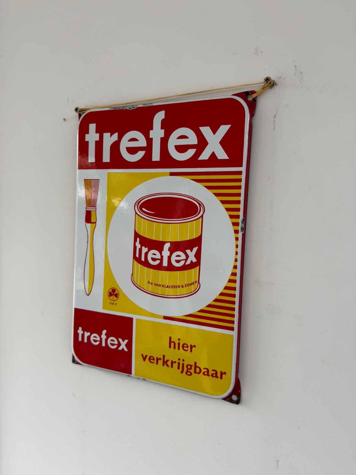Trefex Verf oud zeldzaam emaille reclamebord, Reclamebord, Gebruikt, ., Ophalen of Verzenden
