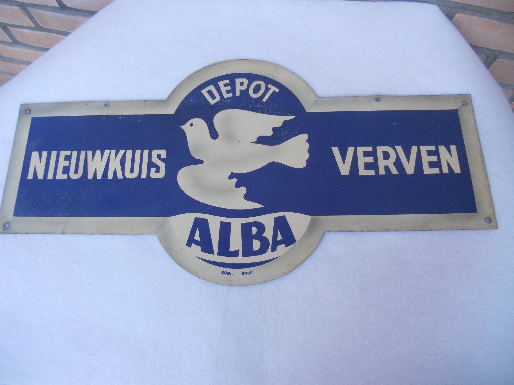 oud reklamebord "Alba, verven, nieuwkuis", nu 35 euro !!, Verzamelen, Merken en Reclamevoorwerpen, Verzenden, Gebruikt, Reclamebord