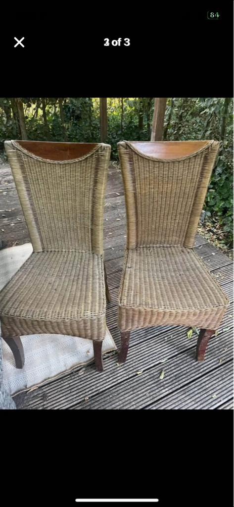 Wood-whicker chairs- outdoor (4), Ophalen, Zo goed als nieuw, Wicker