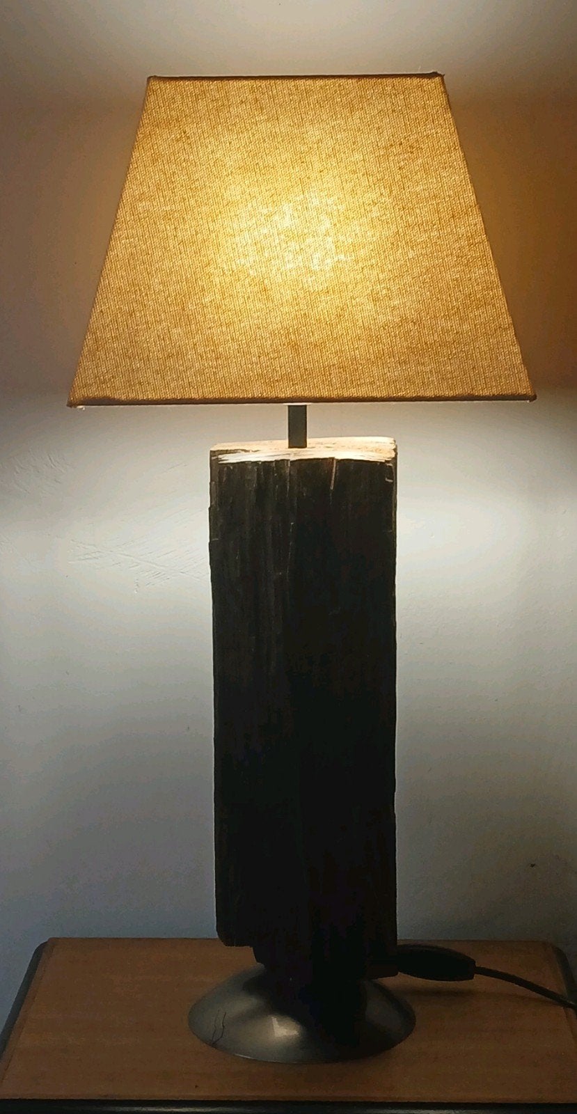 Grote eikenhouten lamp, Ophalen, E27 (groot), Zo goed als nieuw, Hout