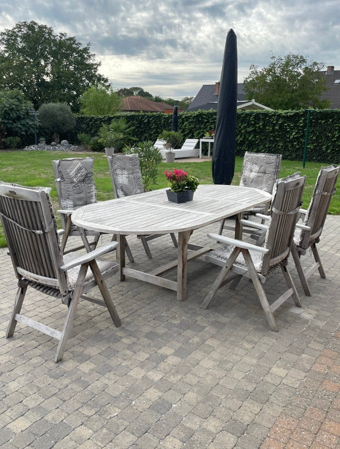 Mooie tuintafel en 6 stoelen + kussens, Tuin en Terras, Ophalen, Zo goed als nieuw