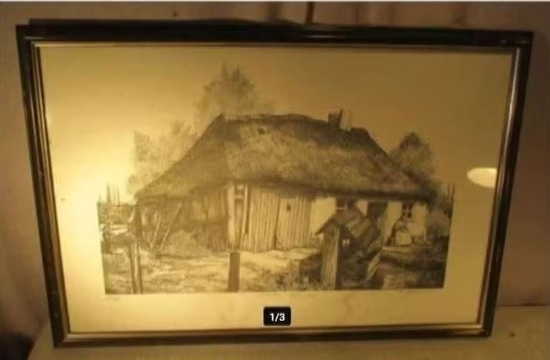 Mooie Litho 'Het Huis van Mieke Hannes' - Gesigneerd, Antiek en Kunst, Kunst | Litho's en Zeefdrukken, Met glas, Ophalen of Verzenden