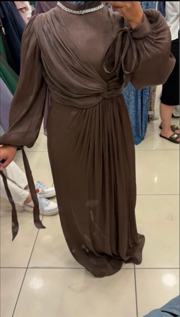 Abiye tesettur, Kleding | Dames, Gelegenheidskleding, Maat 38/40 (M), Overige typen, Bruin, Ophalen of Verzenden