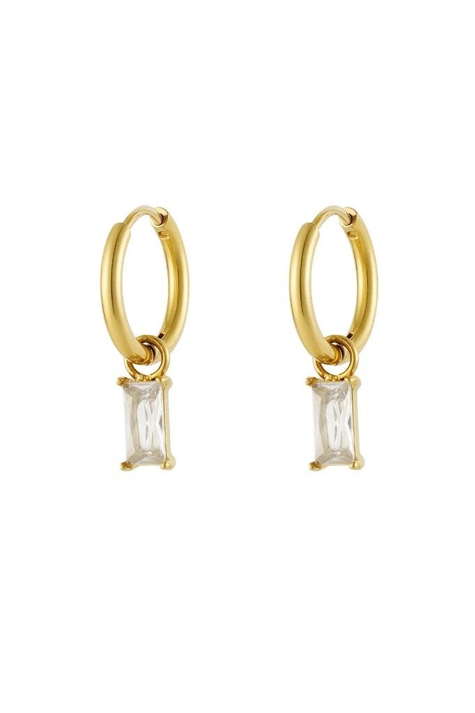 Oorbellen langwerpige steen - Goud kleur/wit, Ophalen of Verzenden, Nieuw, Goud, Goud
