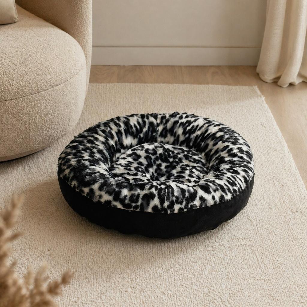 Valena zwart-witte donutmand voor huisdieren, Dieren en Toebehoren, Kattenmanden, Verzenden, Nieuw, Polyester
