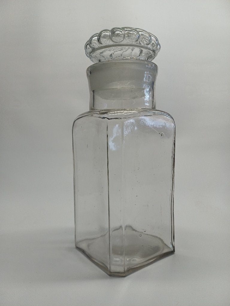grote oude glazen apothekersfles met deksel, Antiek en Kunst, Ophalen