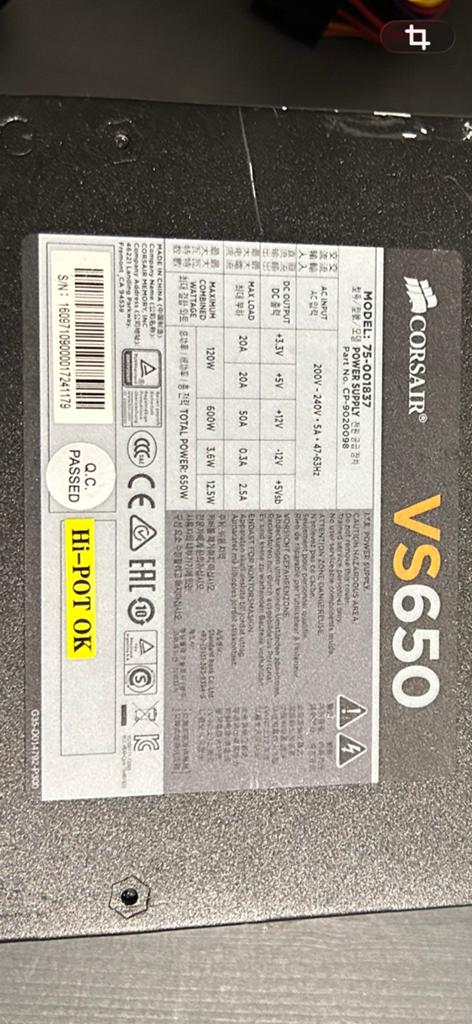 Corsair 650 watt, Computers en Software, Interne voedingen, Ophalen, Gebruikt
