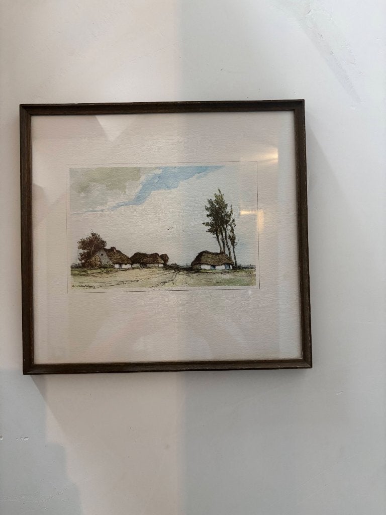 Ingekleurde ets van Dirk Baksteen, Ophalen, Ets, Ingelijst, Landschap