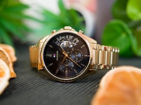 Tommy Hilfiger TH1710447 Horloge Heren - 44 mm - Goudkleurig, Enlèvement, Comme neuf, Montre-bracelet, Autres marques
