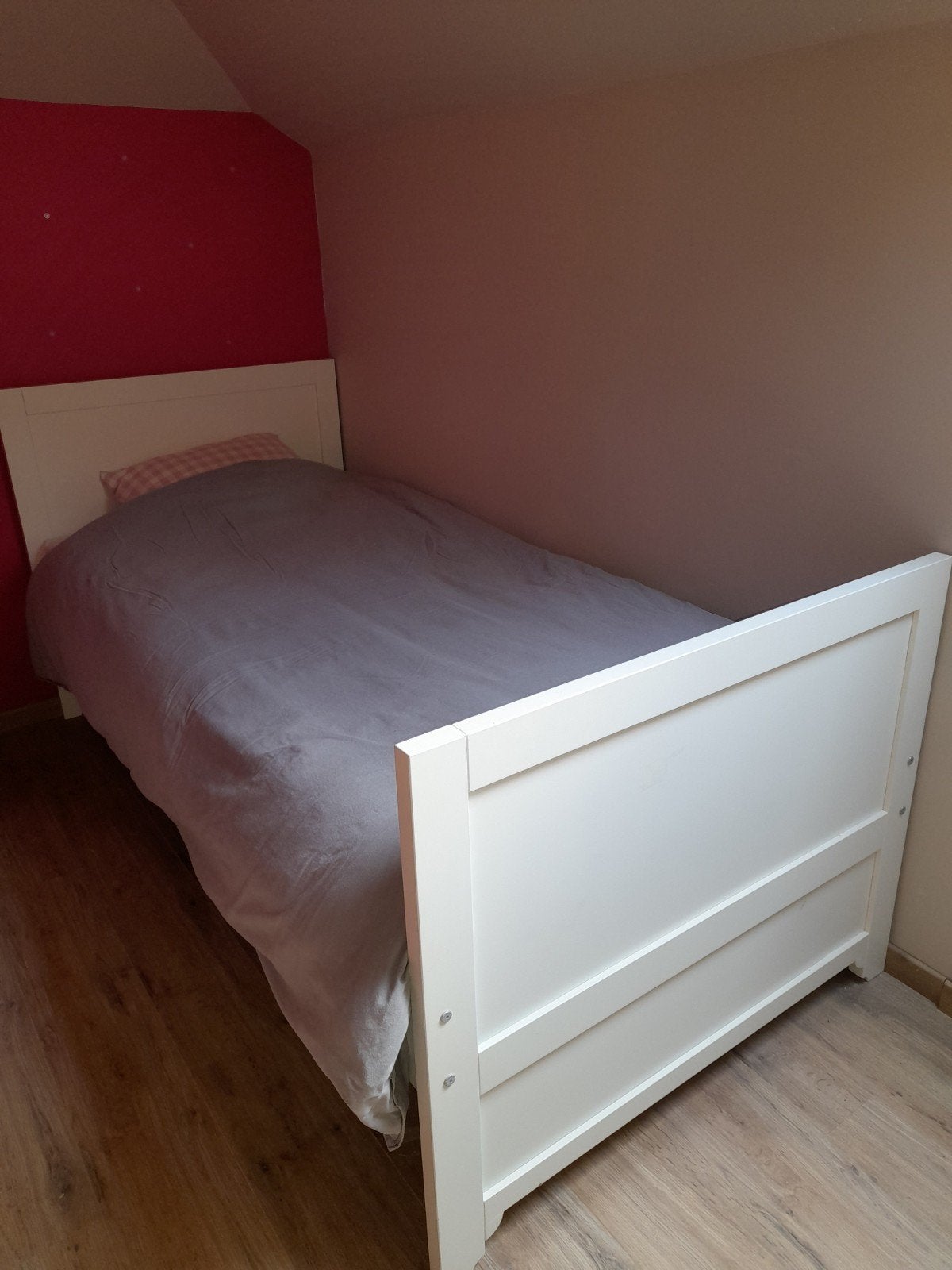 Wit eenpersoonsbed voor kind/tiener met toebehoren, Ophalen, Eenpersoons, Wit, Hout