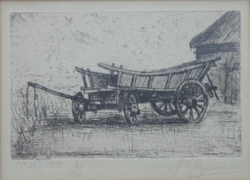 JOZEF VAN RUYSSEVELT / BOERENKAR / ZW-W ETS / 30x36cm KADER, Antiquités & Art, Enlèvement ou Envoi