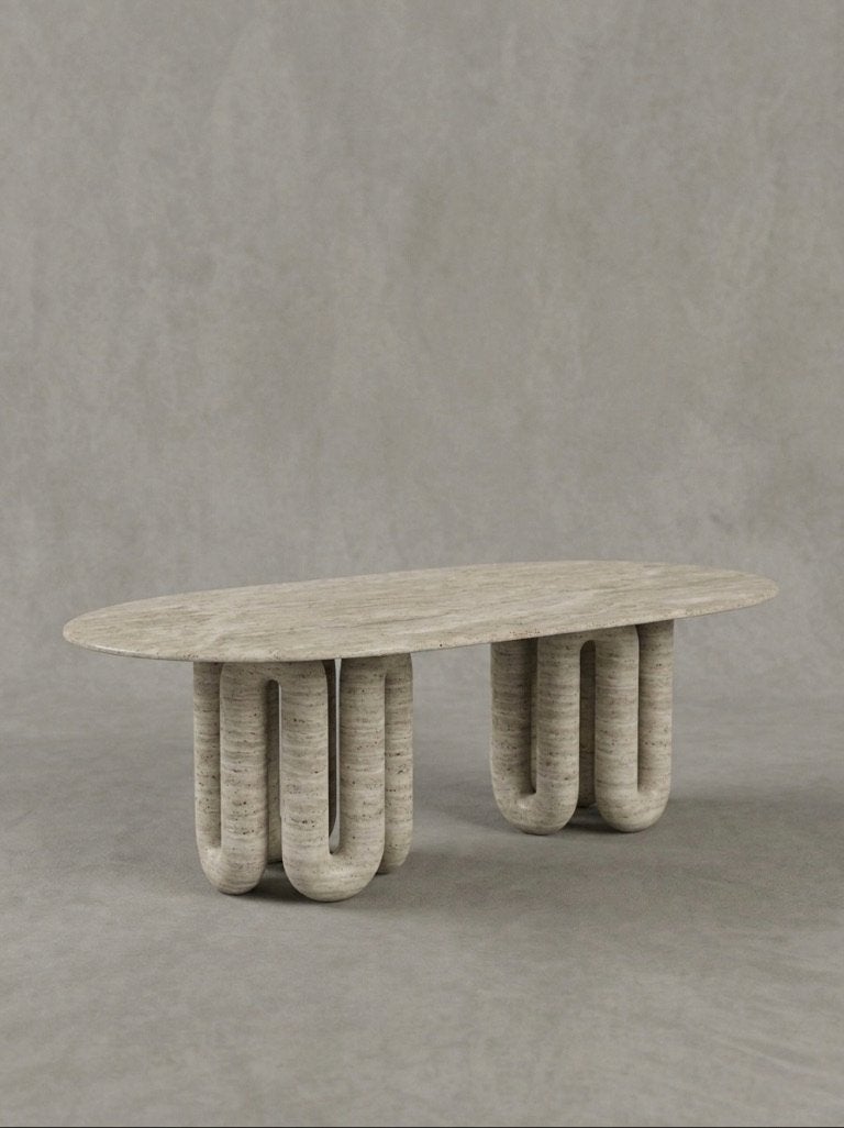 Travertin eettafel met ovaal blad., Ophalen, Nieuw, Ovaal