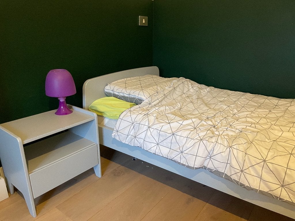 Lit + table de nuit, 90 cm, Gris, Une personne, Enlèvement