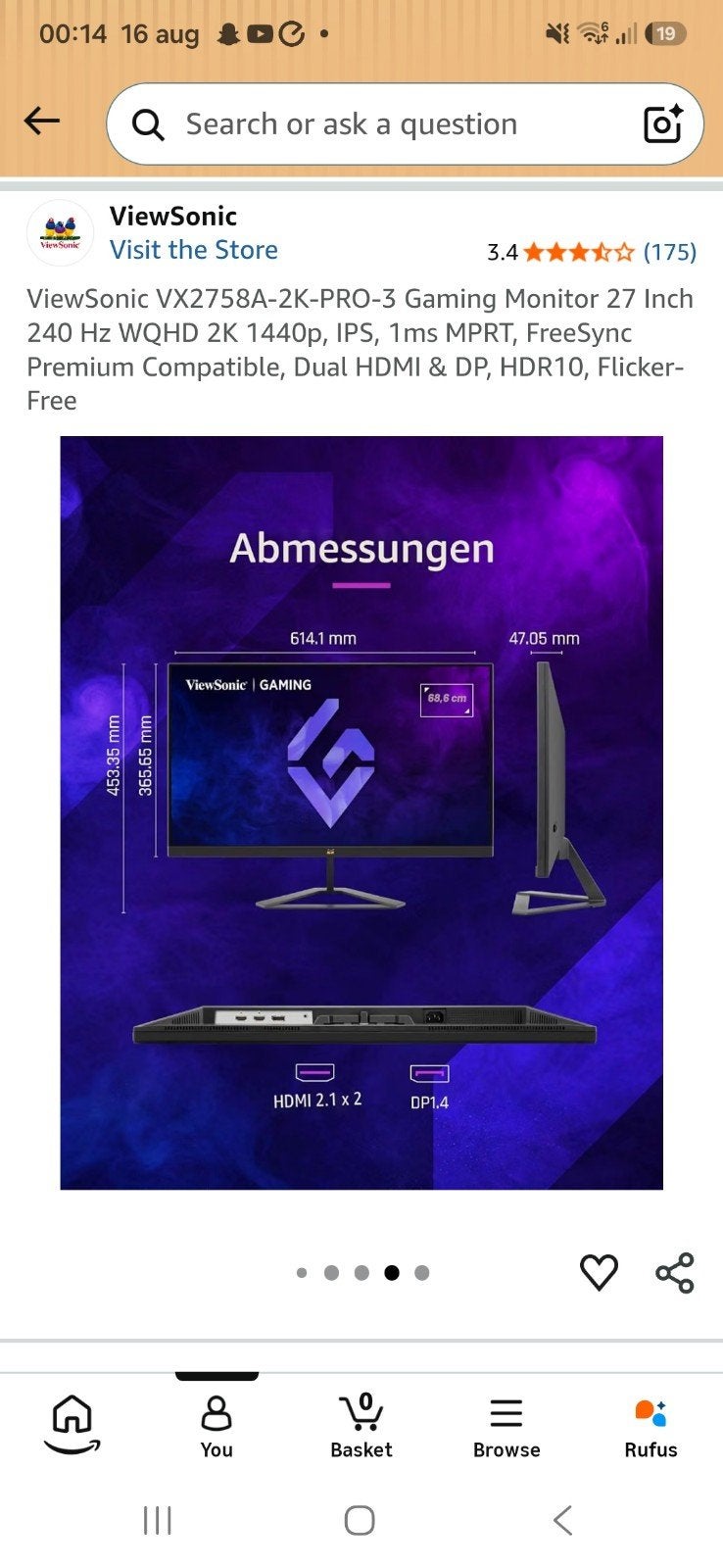 2x ViewSonic VX2758A-2K-PRO-3 Gaming Monitor 27 Inch 240 Hz, Ophalen, Gaming