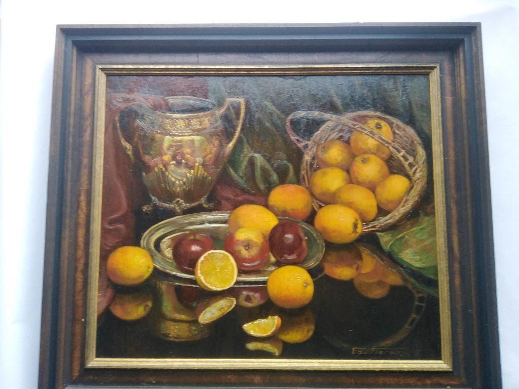 Klassiek schilderij fruit op tafel van Edw. Fierens, Ophalen, Klassiek, Doek