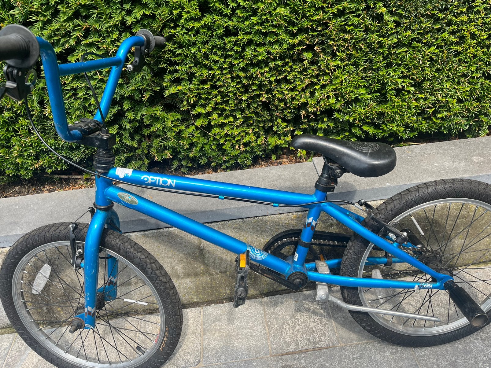 Blauwe bmx fiets 20 inch wielen, Ophalen, Zo goed als nieuw, Voetsteunen