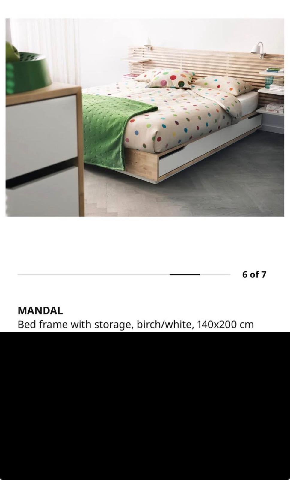 Mandal ikea 2 persoonsbed (140x200) met lades + bedwand, Huis en Inrichting, Ophalen, Wit, Tweepersoons, 140 cm