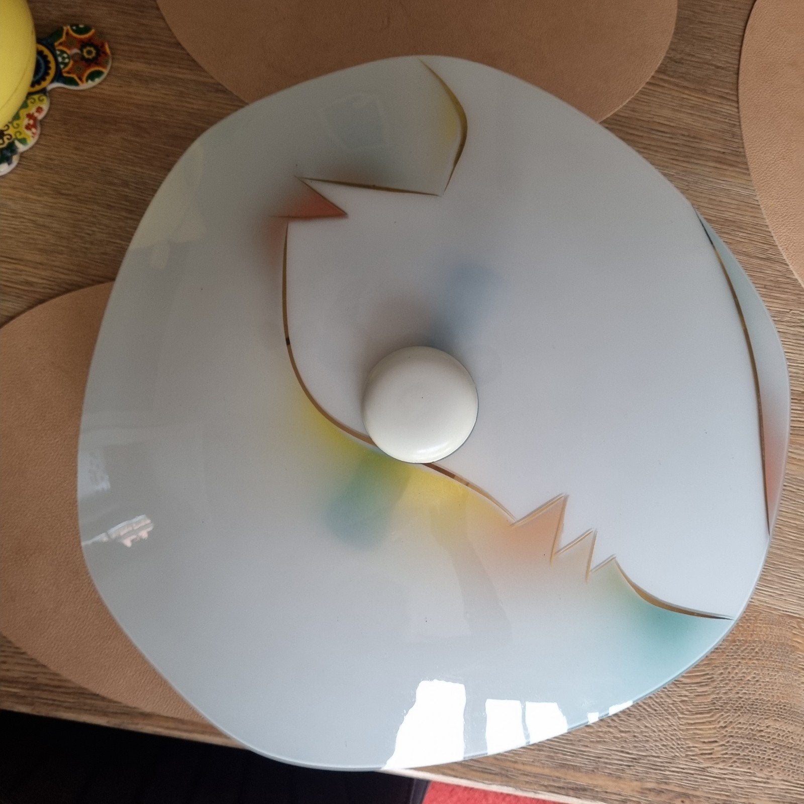 Vintage glazen hanglamp Abstract met mooie tekening erin, Ophalen, Grijs, Hanglamp