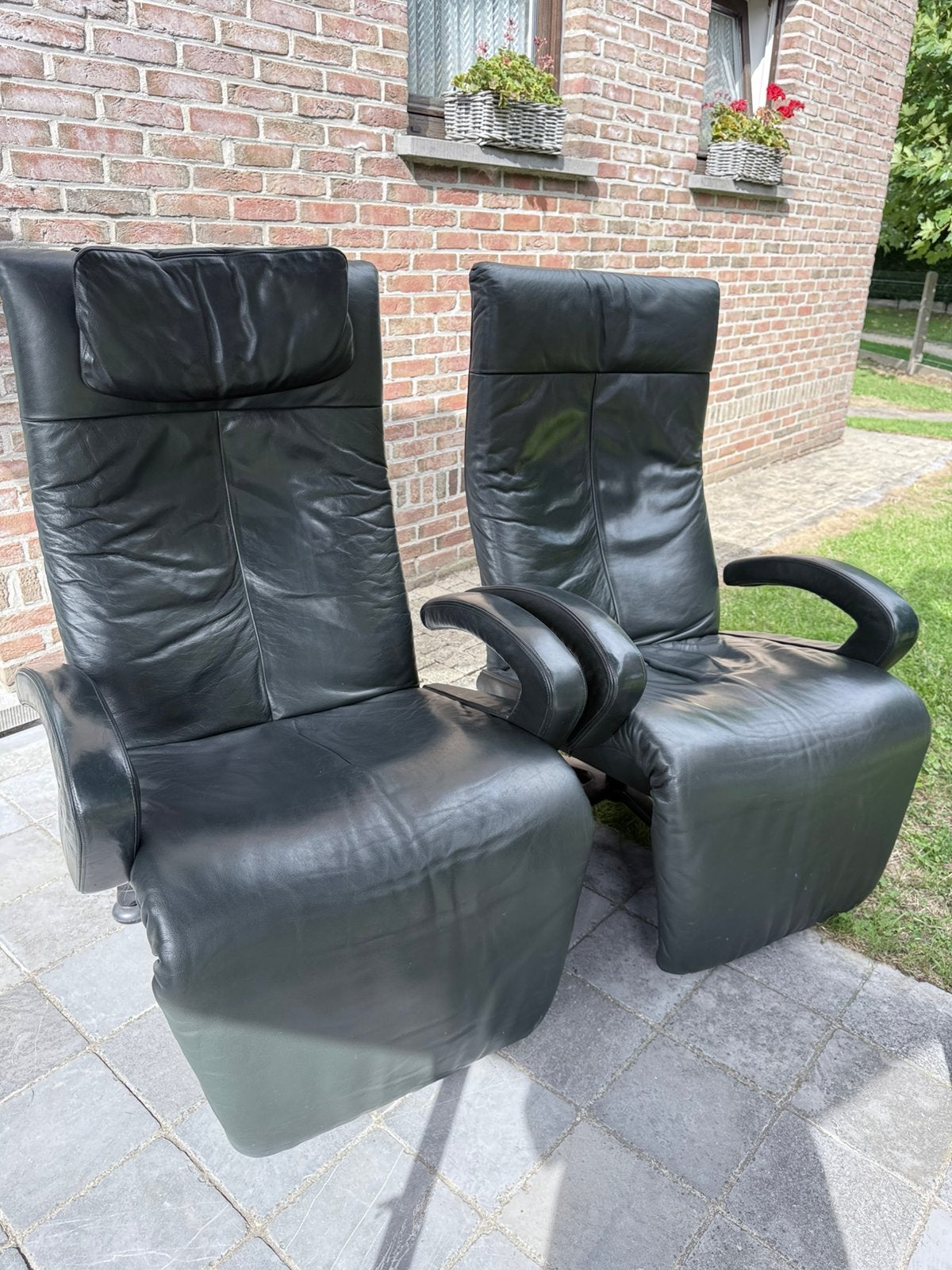 Set 2 Vintage JORI Yoga relaxfauteuils Donkergroen Leder, Huis en Inrichting, Ophalen, Gebruikt, Leer
