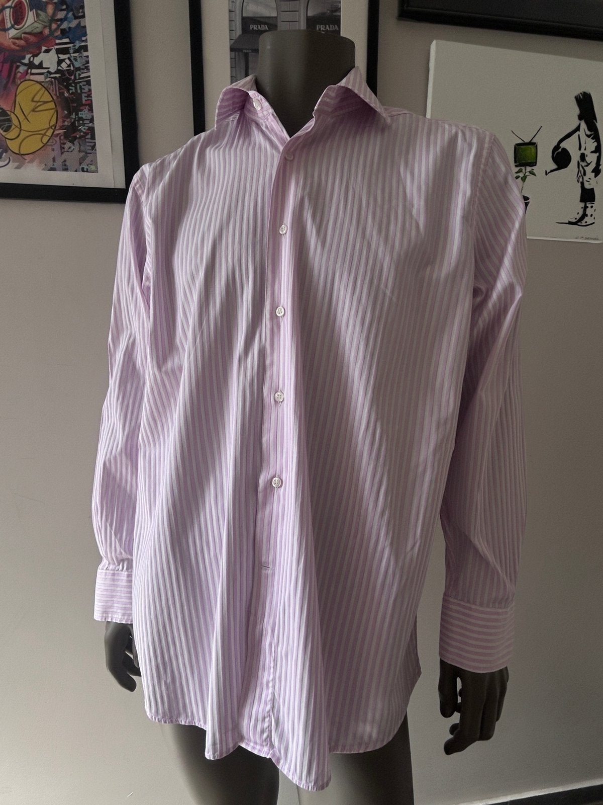Gestreepte katoenen stoel Nina Ricci roze wit 17/43 XL, Kleding | Heren, Overhemden, Ophalen of Verzenden, Zo goed als nieuw, Wit