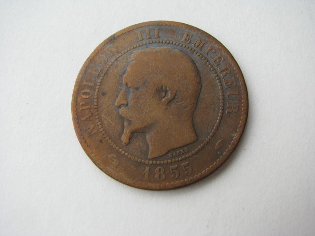 10 c Napoléon III 1855 A tête nue, Envoi, France