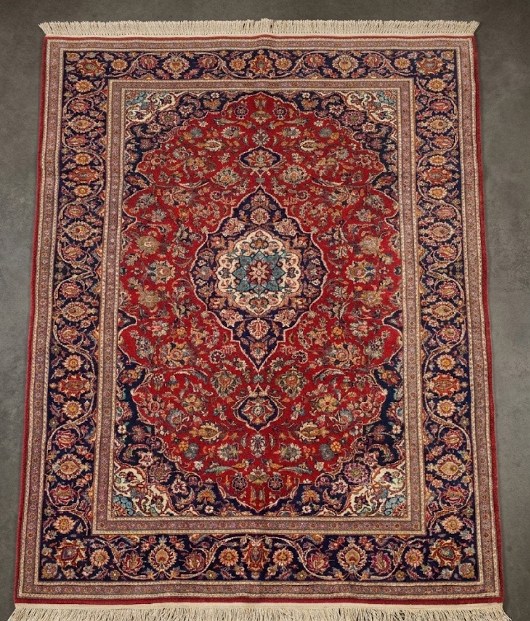 Authentique Tapis d'Orient Kashan Fait Main - Laine & Soie (, Enlèvement ou Envoi