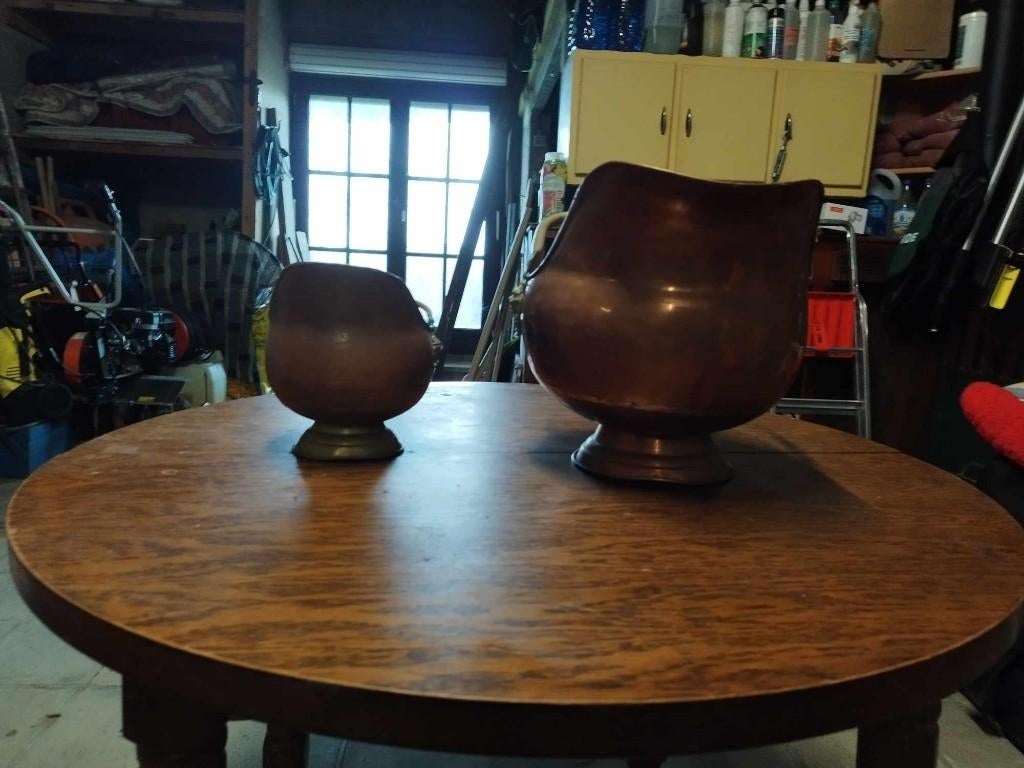 Lot de deux cache-pot en cuivre, Enlèvement ou Envoi, 25 à 40 cm, Rond, Utilisé