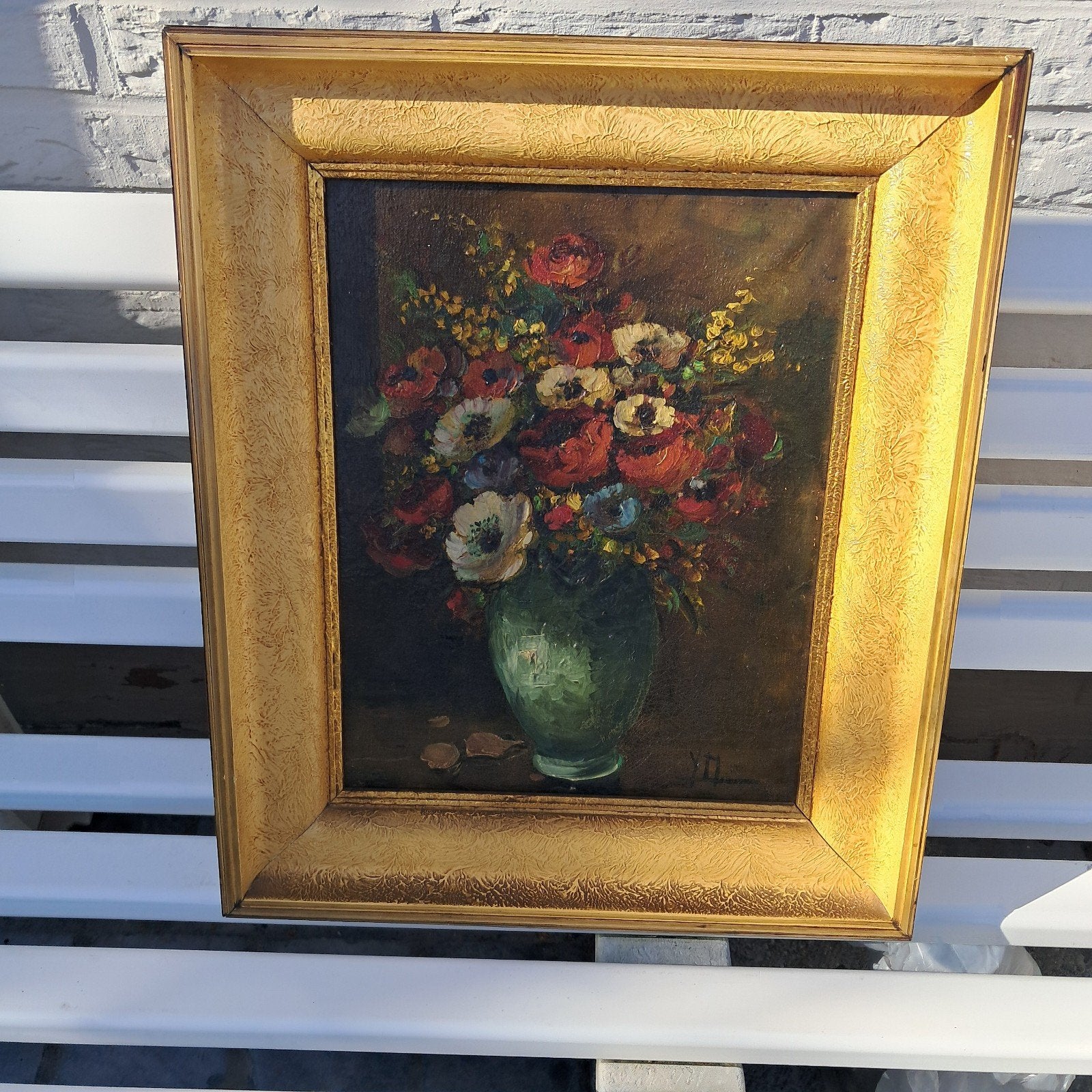 peinture ancienne, Antiquités & Art, Signé, Enlèvement, Fleurs, Toile