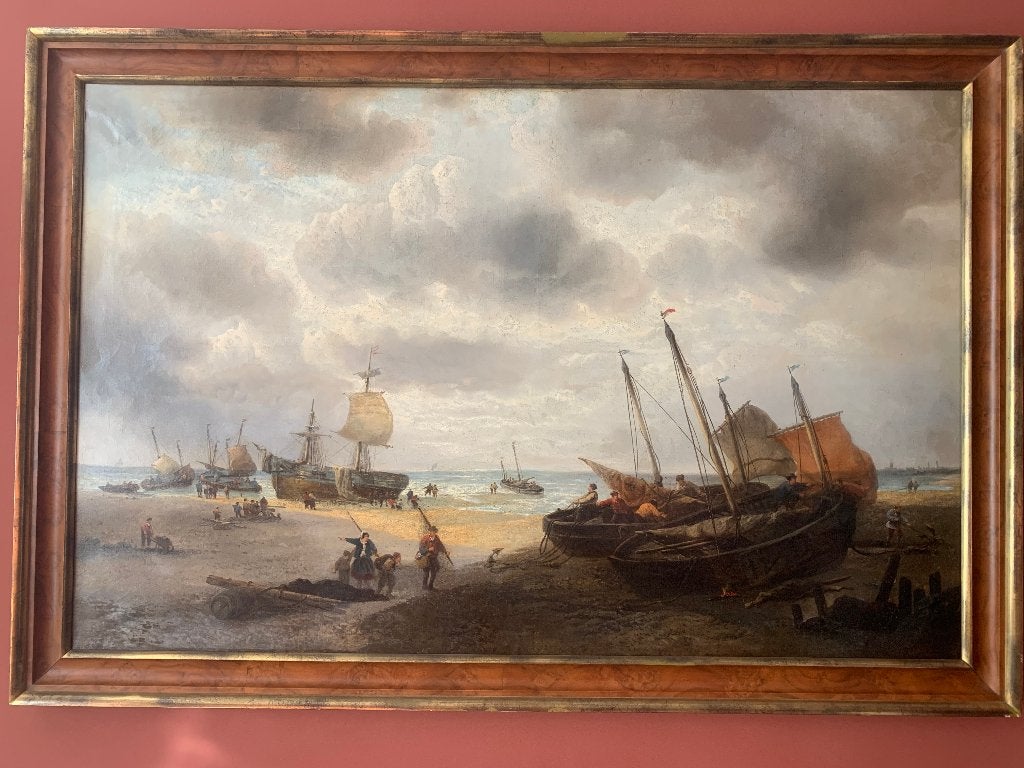 François Musin (1820–1888) – The Return of the Fishermen, Antiek en Kunst, Ophalen, Doek